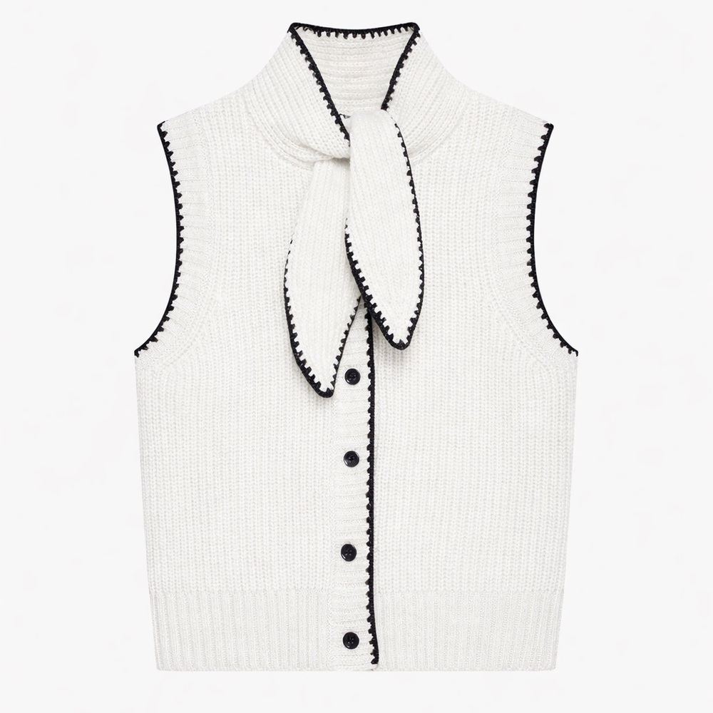Commense Tie Neck Contrast Trim Button Sweater Vest L 7-16